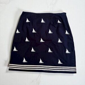 TALBOTS Sailboat Print Navy Blue White Skirt Size 10 Petite
